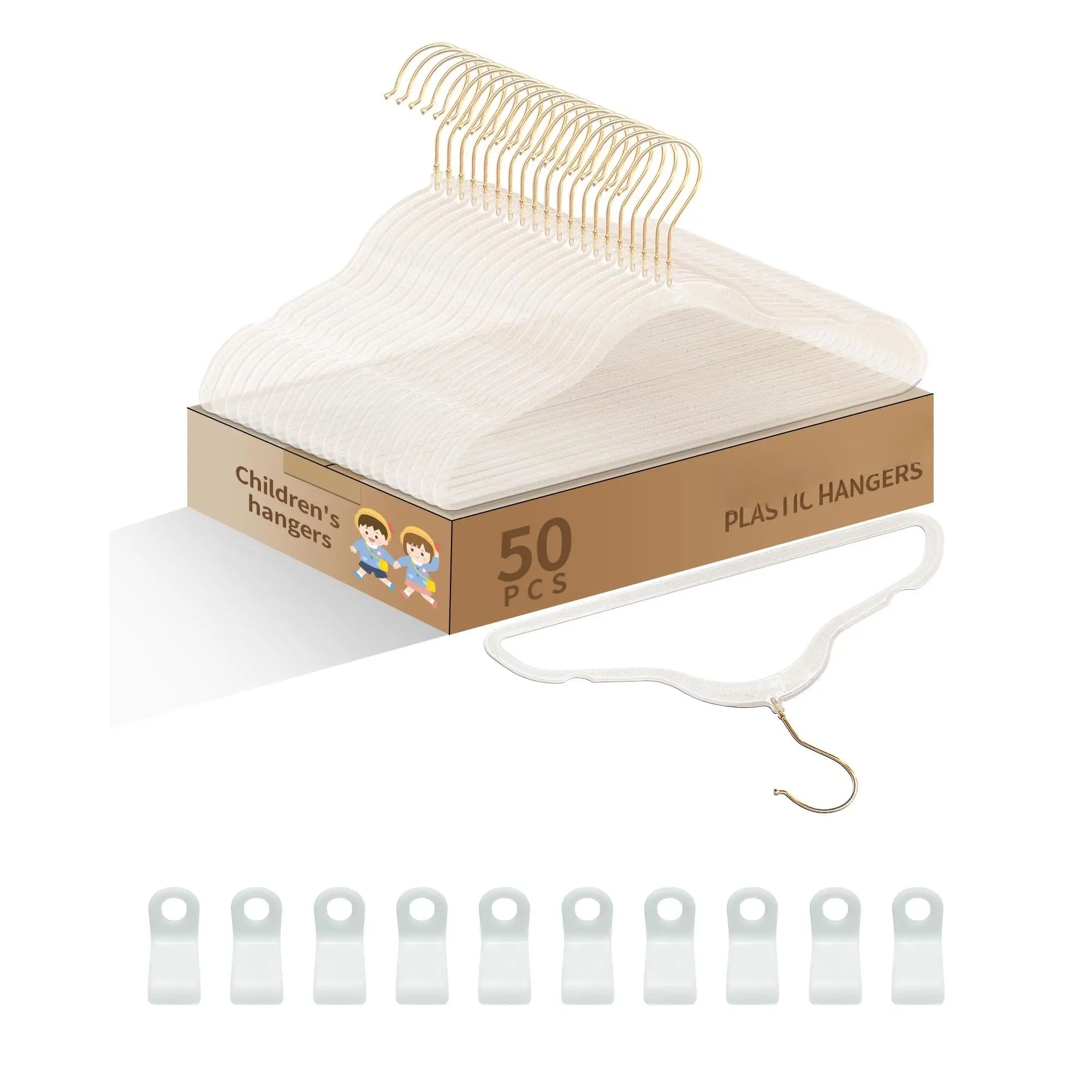 Hangers For Clothes Closet  50pcs Slim With 10 Connector Hooks Coat Perchas De Plastico Boy (clear Sparkling Hangar Glitter)
