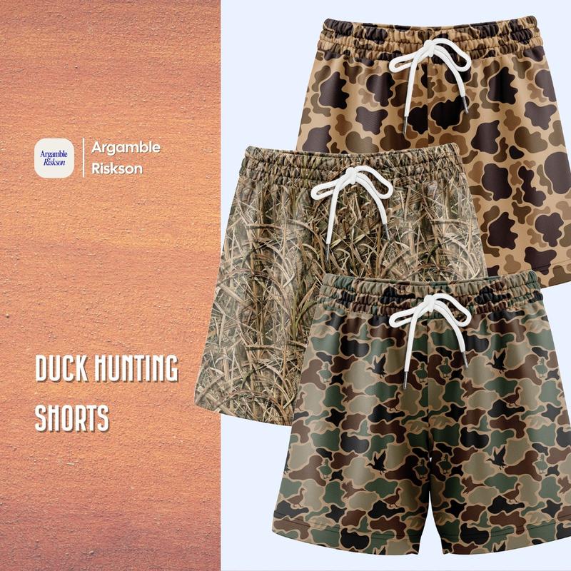 Pack 3 Duck Hunting Shorts with 5 inch Inseam Realistic Camouflage Athletic Shorts, Breathable and Workout-Inspired Design daily wear Mesh Outdoor