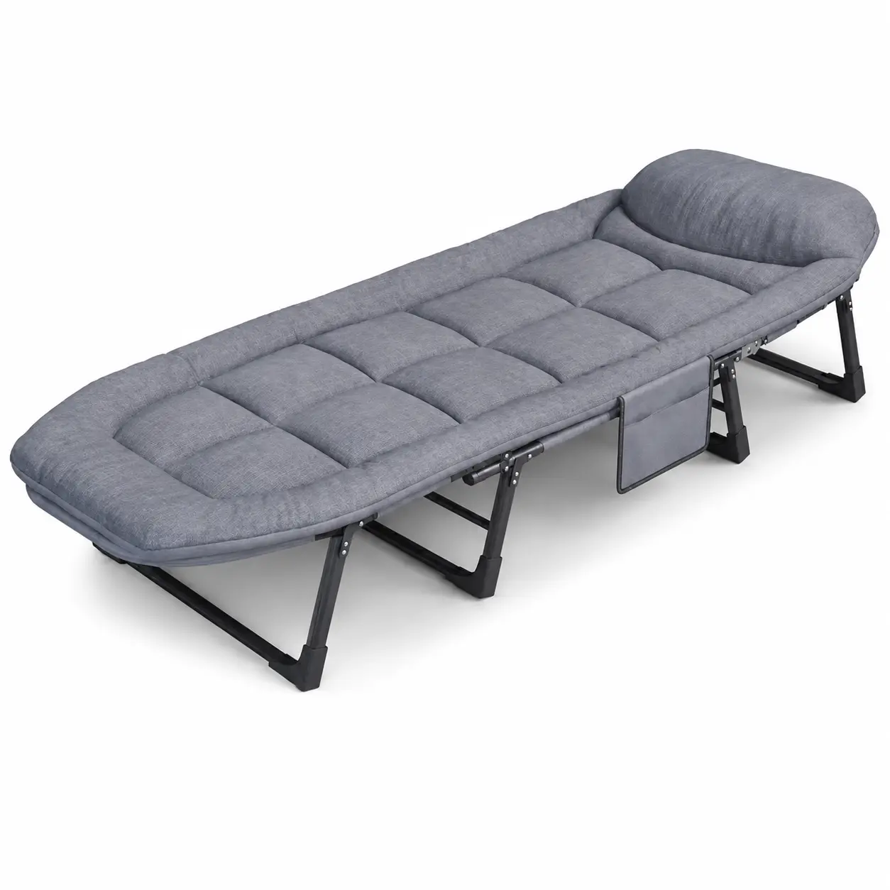 Folding Portable Guest Bed Camping Cot Padded Cushion Mattress Metal Frame Gray