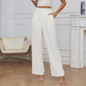 FUNYYZO Women's High Waisted Trendy Work Pants Comfy Elastic Pleated Wide Leg Pants Elegant Outfits