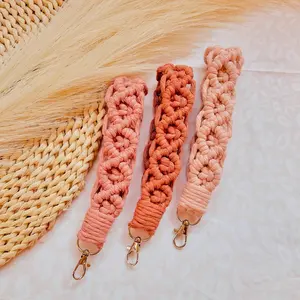 Diamond Macrame Wristlet Keychain - Chunky Boho Accessory with Snap Hook woman gift