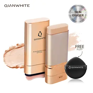 QIANWHITE Luminous Dual-Ended Concealer Foundation Stick with Built-in Brushes Complimentary Puff 24H Long-Lasting Waterproof Sweatproof One-Swipe Even Flawless Base Clear Radiant Skin Foundation Stick