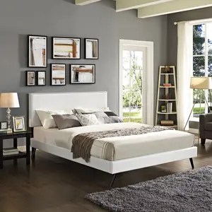 Phoebe Vinyl Full Platform Bed with Round Splayed Legs in White