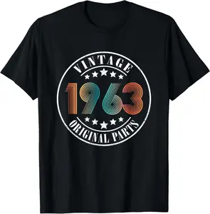 62 Years Old 62nd Birthday Men Women Vintage 1963 Vintage Graphic Tees Menswear Casual Cotton Streetwear T Shirts for Women