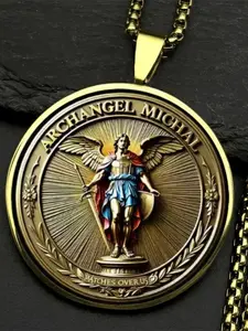 St. Michael The Archangel Necklace - Durable Zinc Alloy + Clear Glass, Guardian Angel Pendant, A Catholic Gift for Men