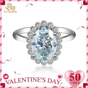 Delzzad 6ct Halo Flower Ring Oval Synthetic Moissanite Ring Band In 925 Sterling Silver Christmas Gift