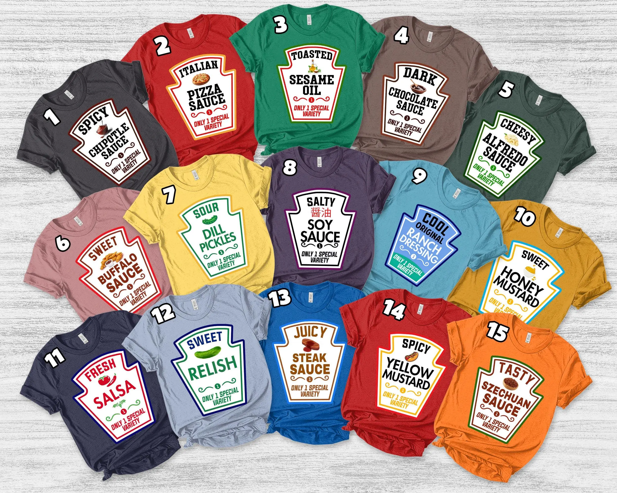 30+ Group Condiments Shirts, Matching Condiment Halloween Costume Party Shirt, 2024 Halloween Family Costume Tshirt