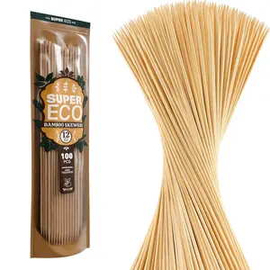 SUPER ECO 100 Pcs Natural Bamboo Skewers, Wooden Skewers for Appetizers, Fruit, Kebabs, Grilling Barbecue, Mini Burger, Sausage, Cocktail, Toothpicks