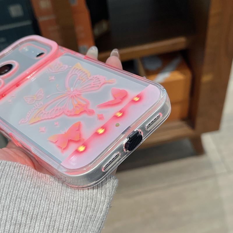 LED Large Butterfly Phone Case, Compatible with iPhone 11/12/13/14/15/16/17 Pro/Pro Max/Plus, Stylish Protective Cover, Unique Design for Daily Use, Protective Casing
