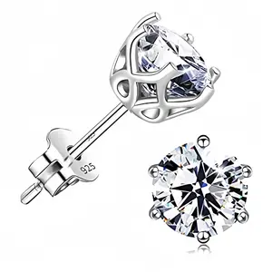 925 Silver Classic Cubic Zirconia Studs Earrings Hypoallergenic Unisex Jewelry for Men & Women  | Unisex Piercing Jewelry with Secure Backing | Versatile Unisex Accessory for Daily Style | 6-Prong Setting