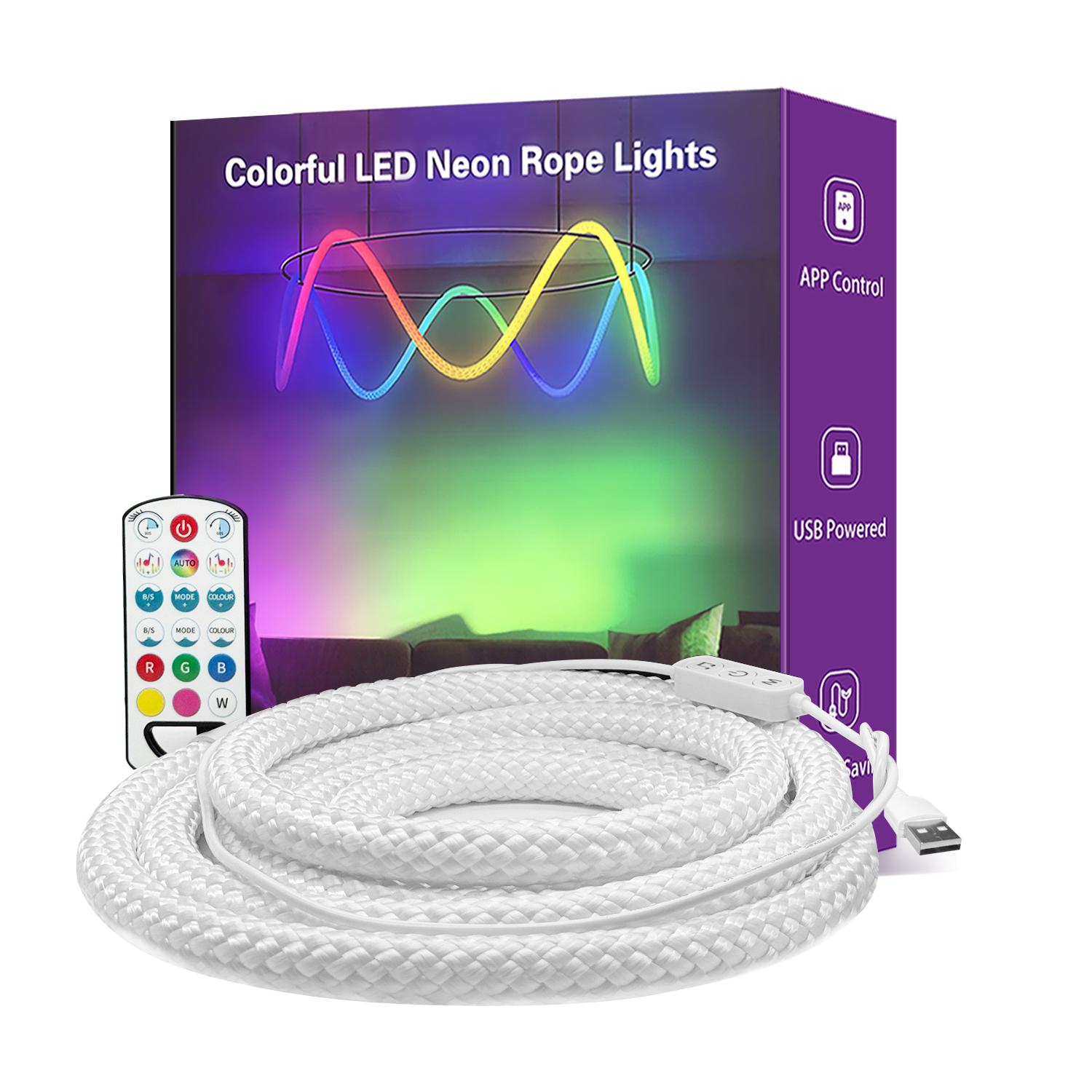 9.84ft Neon LED Rope Lights, 360° Luminous Waterproof Strip with Music Sync, Remote & APP Control, for Indoor/Outdoor Gaming Room, Bedroom led light