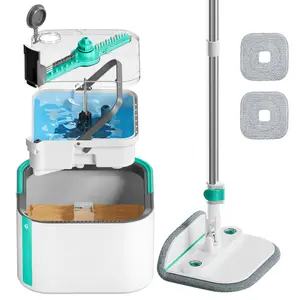 TikaaTok Detachable Internal Cleanwater Tank Stand Pod Spin Mop with Bucket Ideal for Hard Floor Wall Windows Cabinet Durable Microfiber Blue Mop-2Pads Set