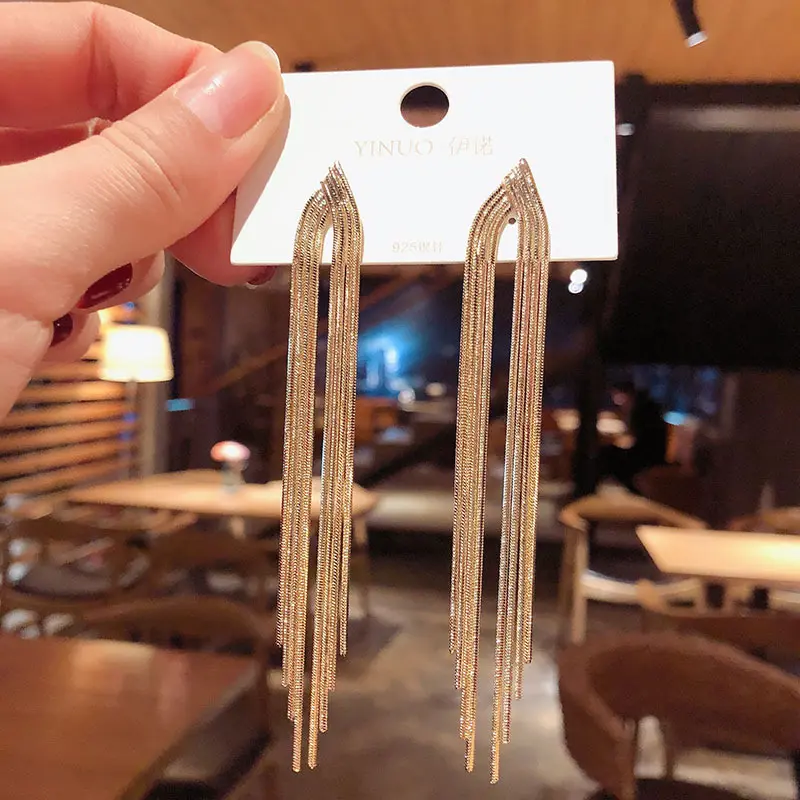 Korean Fashion Long Hanging Earrings For Women Asymmetric Tassel Retro Ethnic Drop Earring Rhinestone Hip Hop Street Jewelry
