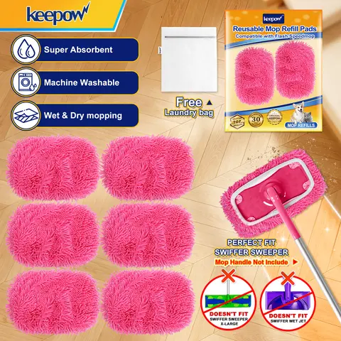 KEEPOW 2 Packs Reusable Microfiber Mopheads - Dry Sweeping Cloths, Wet Pads Compatible with Swiffer Sweeper, Washer & Dryer Safe, Saves Money, Ideal for Hardwood Floor Mops & All Floor Types, Easy Mopping Cleaning Supplies