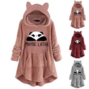Cute Cat, Panda, Penguin Pullover Casual Animal Hoodie With Ears for Women