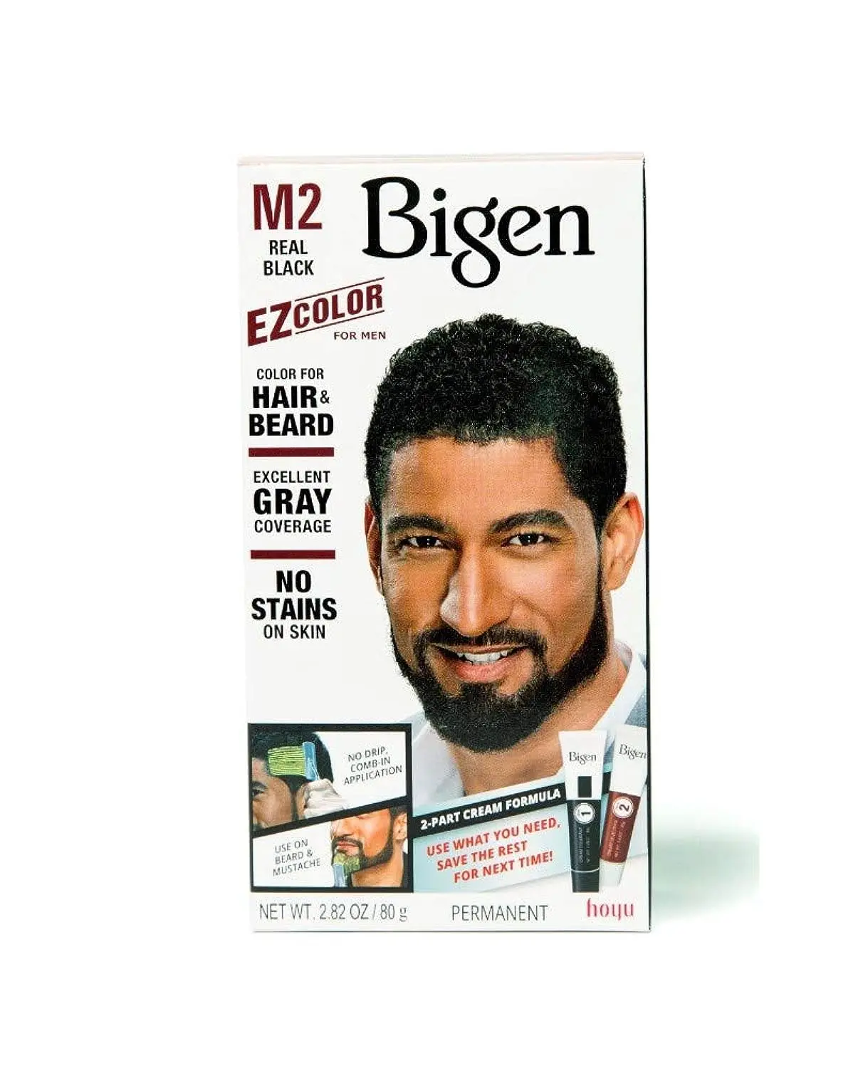 Bigen EZ Hair Color Cream M2 Real Black (12-Pack) - Salon-Quality, No-Stain Haircare Cream with Darkening Permanent Color Protection for Vibrant Longevity
