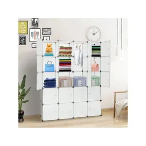 outstanding quality  1pc 20 Organizer Stackable Plastic Cube Storage Shees Design Multifunctional Modular Closet Cabinet With Hanging Rod White