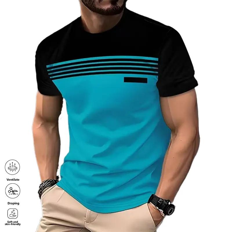 Men’s Short Sleeve T-Shirts, 4 Pack, Striped Panel Design; Casual Everyday Wear, Comfortable Breathable Fabric, Suitable for Summer.#SummerVibes