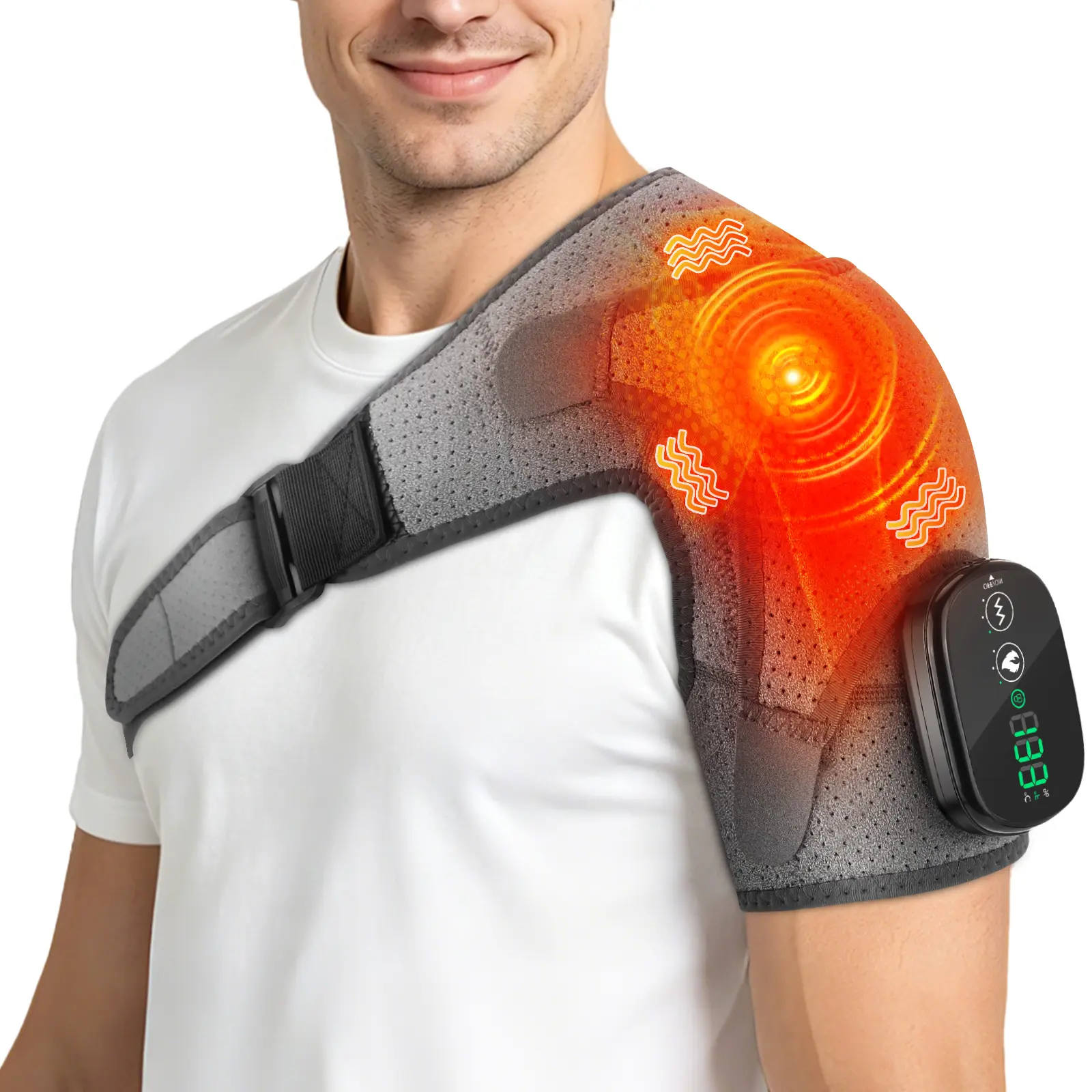 Cordless Shoulder Heating Pad with Vibration Massage, Heated Shoulder Wrap for  Rotator Cuff Support for Men Women