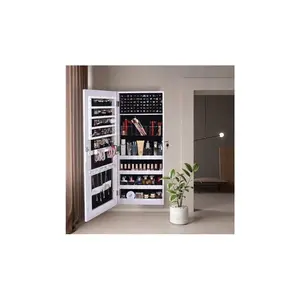 New 2024  Lockable Wall Door Mounted Mirror Jewelry Cabinet Armoire Organizer For Dressing Makeup