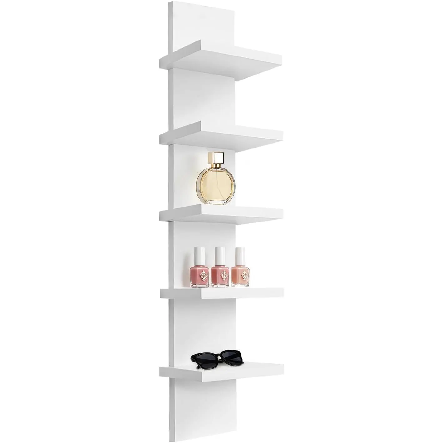 YEXEXINM 5 Tier Wall Shelf Unit White Vertical Column Wall Decor Lack Floating Shelf Laminate Finish Floating Storage Organizer Compact Display Float Shelves for Bedroom Living Room