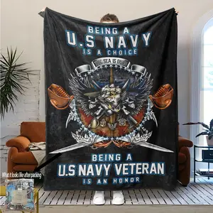 Us Navy Emblem Print Blanket, Soft Flannel Throw for Sofa Bed Office Camping Travel, All-Season Multi-Purpose Gift Blanket