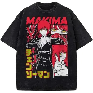 valentine shirts Japan Anime Manga Washed Vintage T-Shirts Men Women Washed Vintage Chainsaw 3Man Hayakawa Aki Streetwear Cotton Oversized Tees