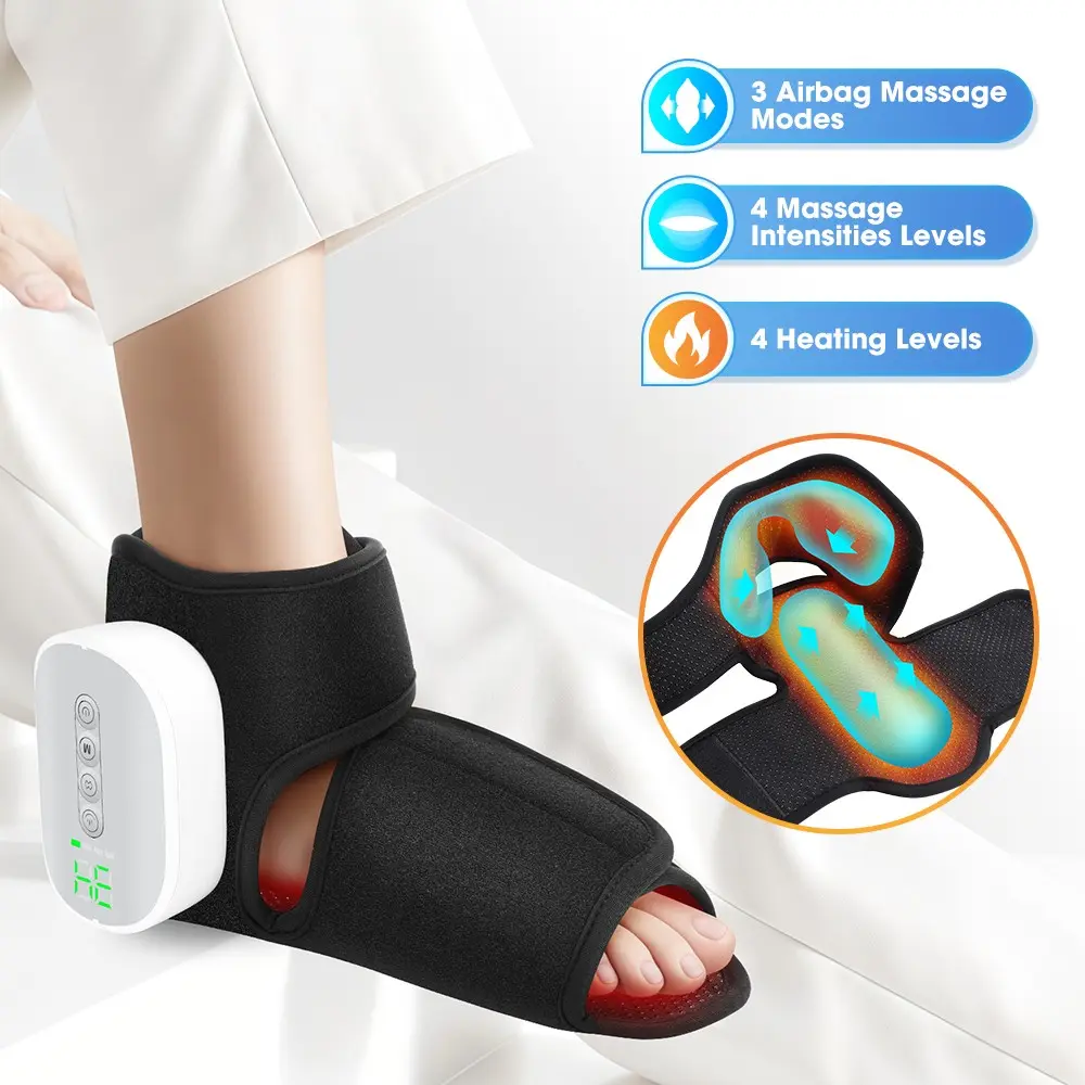 Portable Airbag Massager, 3 Modes 4 Heat Levels 4 Strengths, Relaxing Foot & Ankle Massage, Hot Compress Vibration, Electric Leg Massager Gift, Foot Massagers