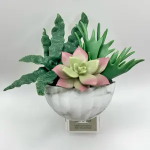Bath & Body Works Rare Succulent Wallflower Plug Holder Marble Planter Home Fragrance with Green Foliage and Pink Succulent Gift