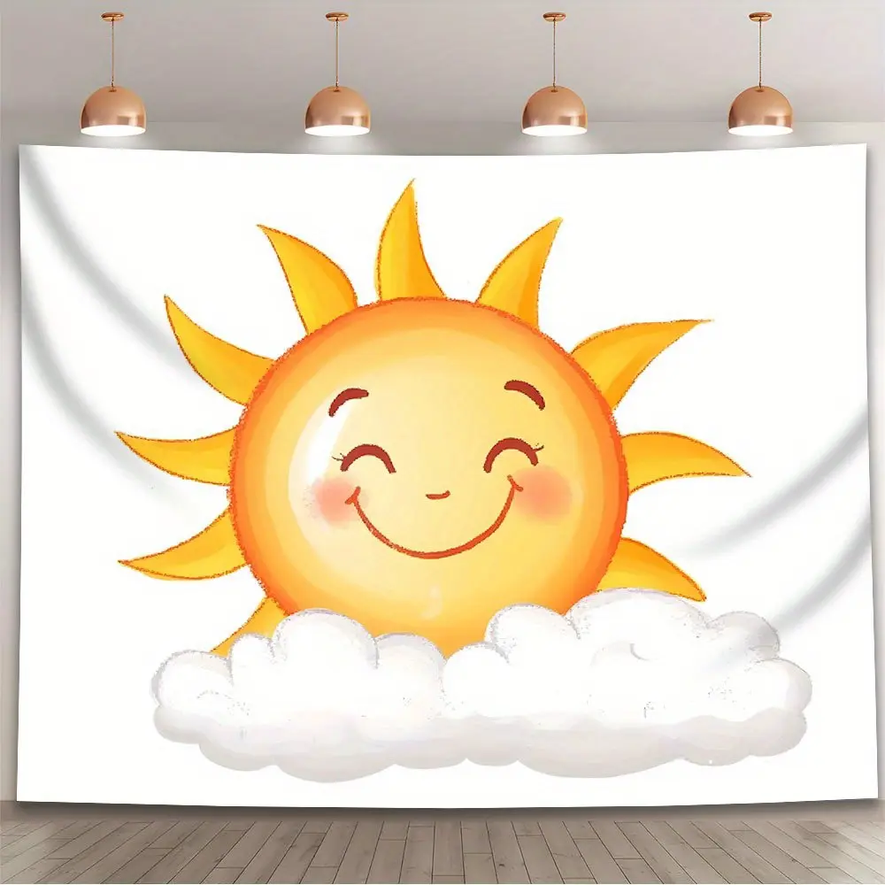 1PC Glam Soft Printed Weather-Resistant Sun Peeking From Clouds Backdrop Banner - Vibrant Polyester Textile, Durable, No Electricity Needed, Ideal for Indoor Birthdays, Weddings, Wedding