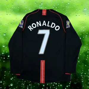 2007 2008 Away Retro Black No.7 Ronaldo Long Sleeved Soccer jersey