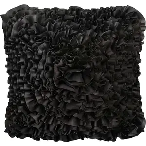 Black Ruffle Decorative Throw Pillow Covers 18x18 Inch for Bed Sofa Couch,   Faux Silk Accent Pillow case, Boho Living Room Decor