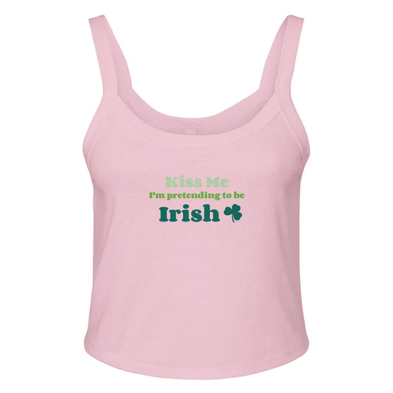 Kiss Me I'm Pretending to Be Irish Women's Micro Ribbed Scoop Crop Tank