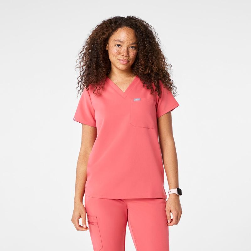 women's Pulmonary Pink Catarina Petite - One-Pocket Scrub Top