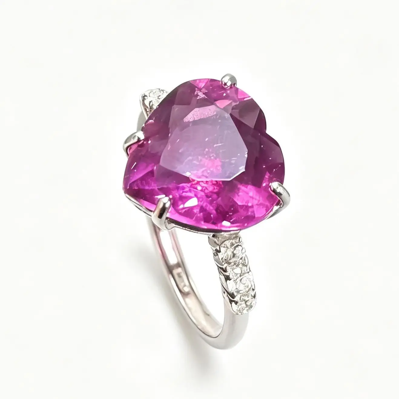 Heart Cut Natural Pink Fluorite 925 Sterling Silver Adjustable Ring