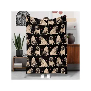 1pc Pug Expression Pattern Blanket, Suitable Sofa Bed Office Gym Nap Blanket, Large Soft Comfortable Throw Outdoor Camping
