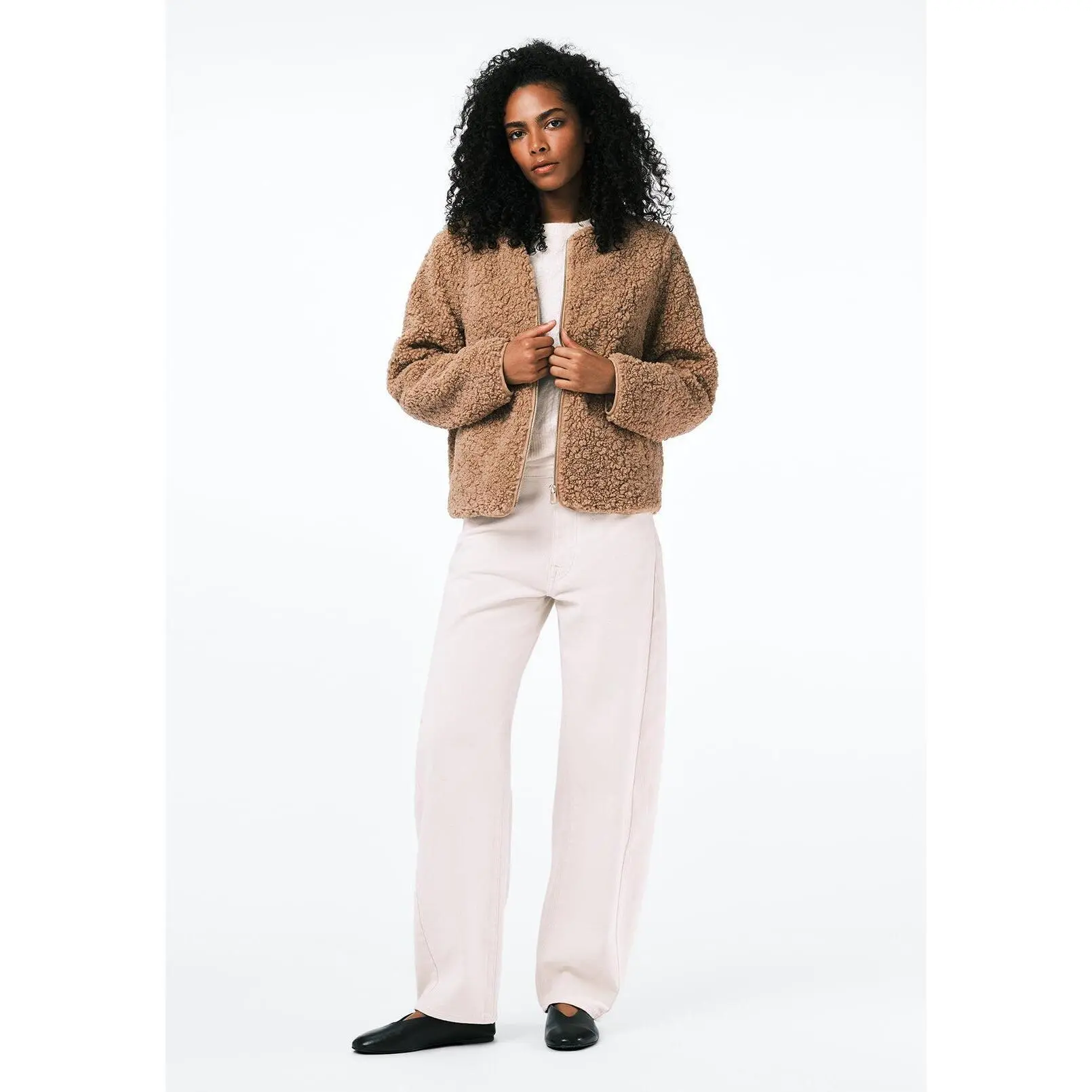 Gwynne Women's Plush Faux-Shearling Teddy Zip Jacket, Biscotti - JK0058