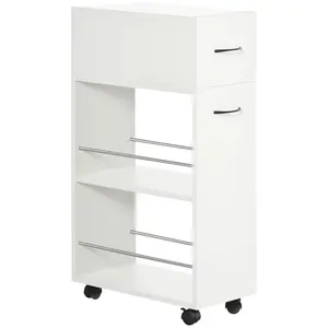 HOMCOM 3- tier Slim Storage Cart, Rolling Narrow Kitchen Cart on Wheels for Small Place, Slide Out Side Utility Cart for Bathroom, Laundry