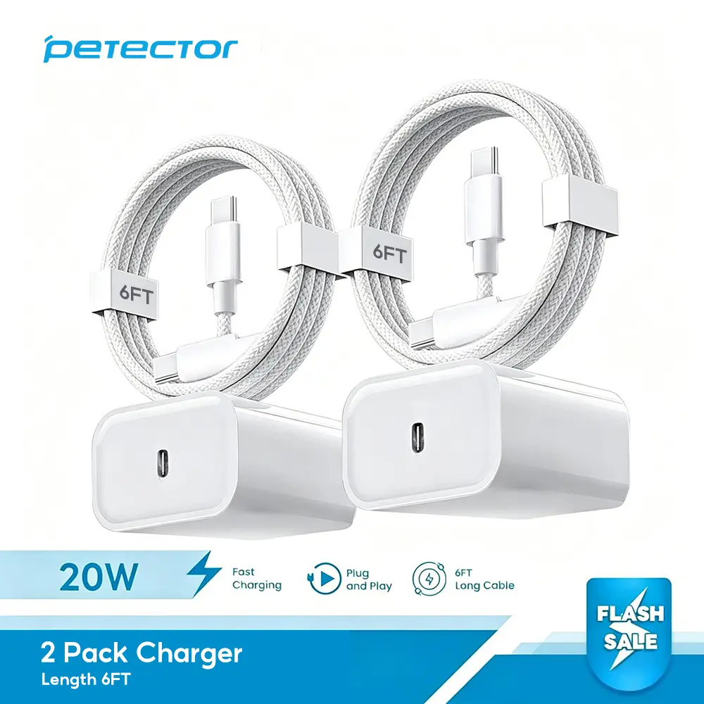 2 Pack 20W USB-C Super Fast Charger Block with 6FT/10FT Type-C to C Cable Kit, High Speed Portable Travel Charging Adapter Compatible with iPhone 15/16/17, iPad Pro/Air/Mini & All USB-C Phones