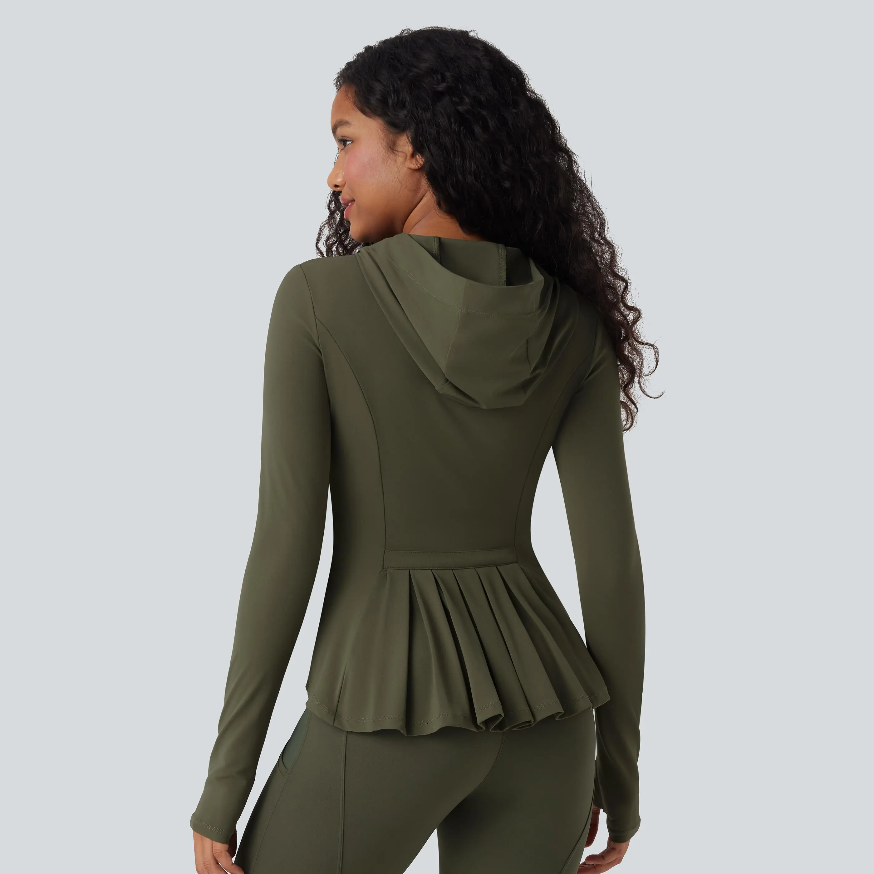 Halara SoftlyZero Hooded Long Sleeve Thumb Hole Pleated Jacket with Pockets-UPF50+