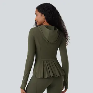 Halara SoftlyZero Hooded Long Sleeve Thumb Hole Pleated Jacket with Pockets-UPF50+