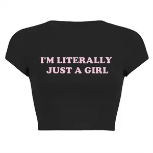 Women's Letter Print Round Neck Crop Tee, Vintage Trendy Casual Short Sleeve T-shirt for Daily Wear, Summer Outfits 2024, Ladies All Seasons Outfit, Round Neck Top Tee