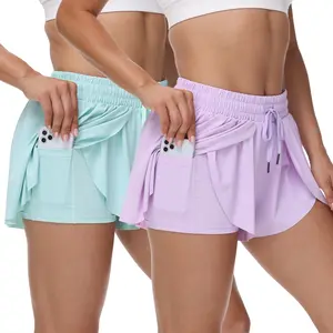 2-Piece Women’s Flowy Running Butterfly Shorts  – Athletic Gym Yoga Tennis Golf Workout Shorts, Cute Summer Casual Comfy Lounge High-Waisted Design