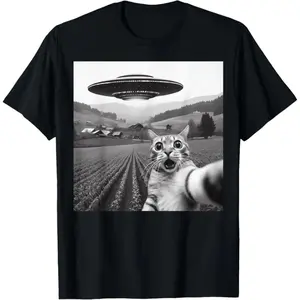 Cat Selfie With Alien UFO Funny Cat Gifts For Men Women Kid T-Shirt,Cotton T-Shirt,Graphic tee
