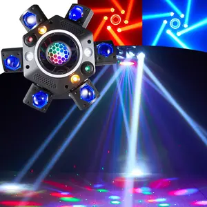 Flashback Events DJ Party Light 120W Six Arm In The Abyss Moving Head RGB Spider DJ Light for stage KTV weddings festivals raves clubs bars Led Ring Effect Magic Disco Effect High Intensity Leds White And Amber Strobe Red And Green Starry Sky Effect
