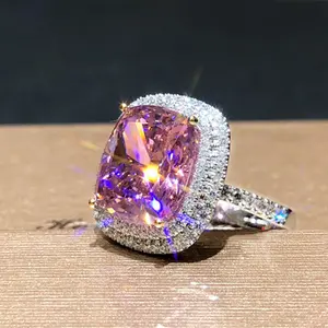Elegant 4-Prong Setting Pink Cubic Zirconia Ring - Luxurious Halo Design with Sparkling Accents, Perfect for Weddings and Formal Events, Wedding Ring|Elegant Ring Design|Luxurious Ring, Zirconia Ring