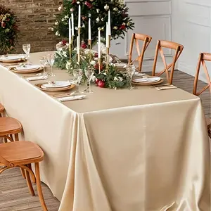 1pcs Elegant Glossy Satin Tablecloth, Rectangular. Premium polyester satin, washable and reusable. Perfect for weddings, birthdays, restaurants, family gatherings and outdoor parties. Ideal as decorative table cover for all occasions.