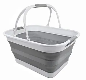 SAMMART 29L(7.6 Gallon) Collapsible Tub with Handle-Portable Outdoor Picnic Basket-Space Saving Storage Container,Water Capacity 24L(6.3 Gallon)