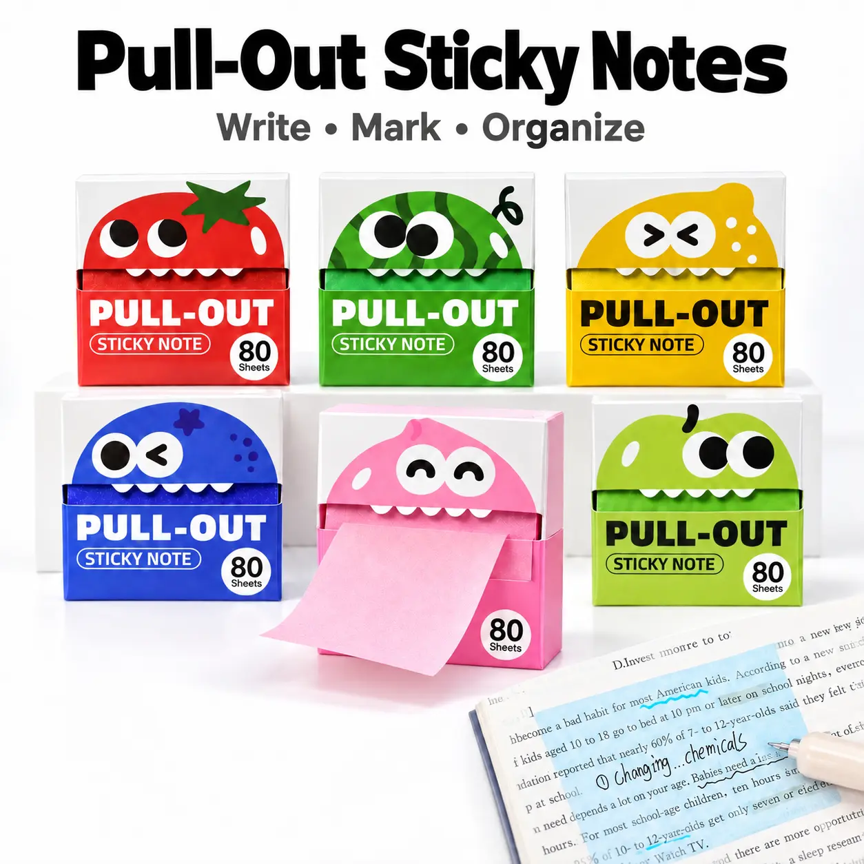 Glitter Transparent Pull-Out Sticky Notes, 80 Sheets per Box, Reusable Up to 50 Times, Self-Adhesive Removable Notes, No Residue, School and Office Stationery-YY