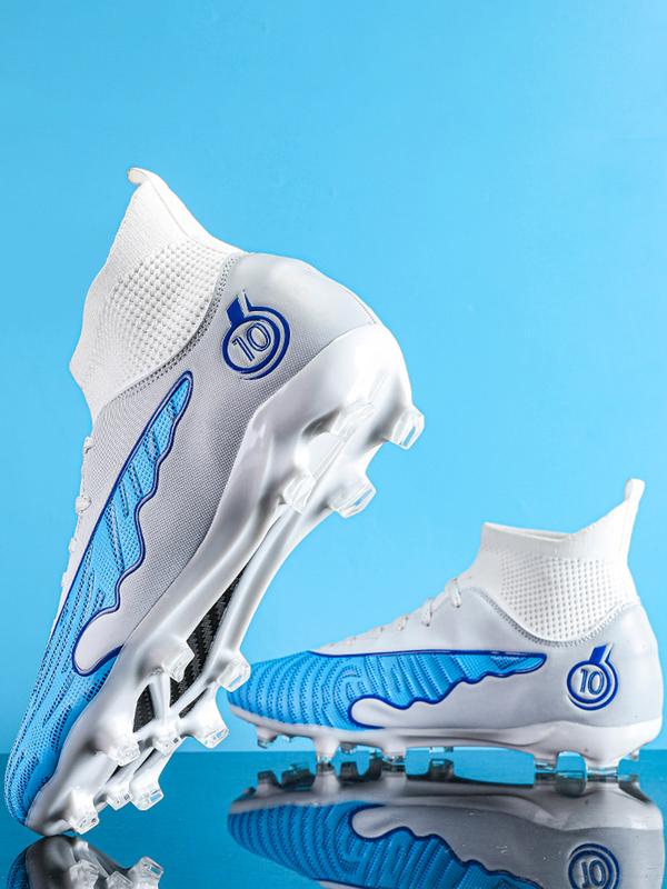 Lace up High Top Football Shoes, Anti-slip Spike Soccer Shoes, Matching Black Football Cleats, Solid Color Outdoor Sports Training Shoes, Football Field Boots, Men Shoes